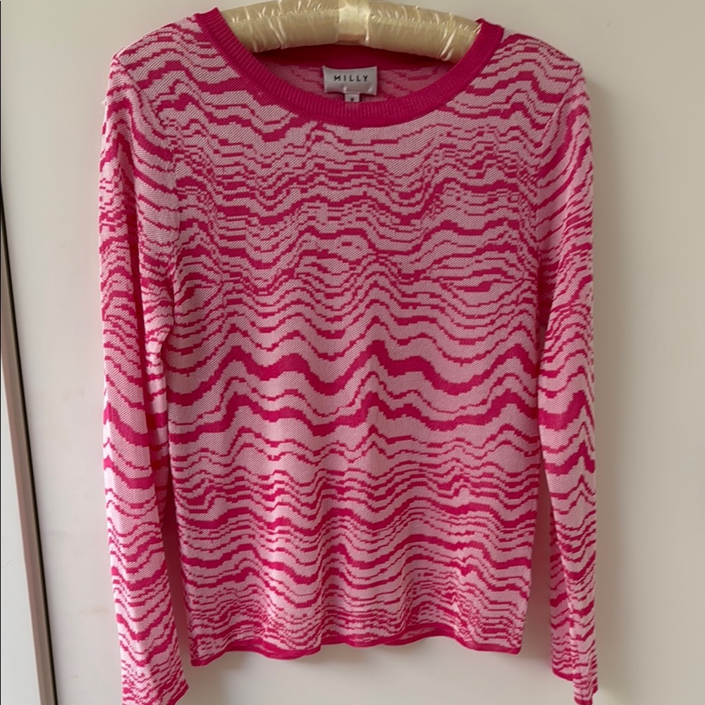 Milly Pink and White Patterned Sweater